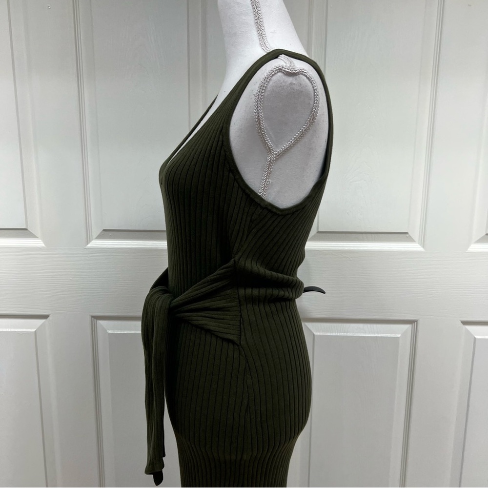 Good American Green Belted Body Ribbed Bodycon Sleeveless Knit Dress Size 2 - Picture 5 of 10